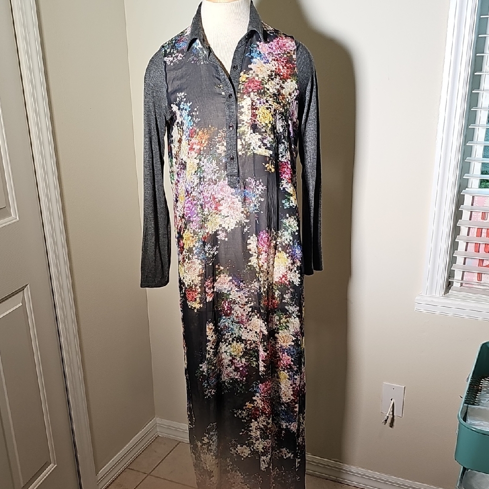 Single Black Floral Semi Sheer Long Sleeve‎ Dress. Size Small.